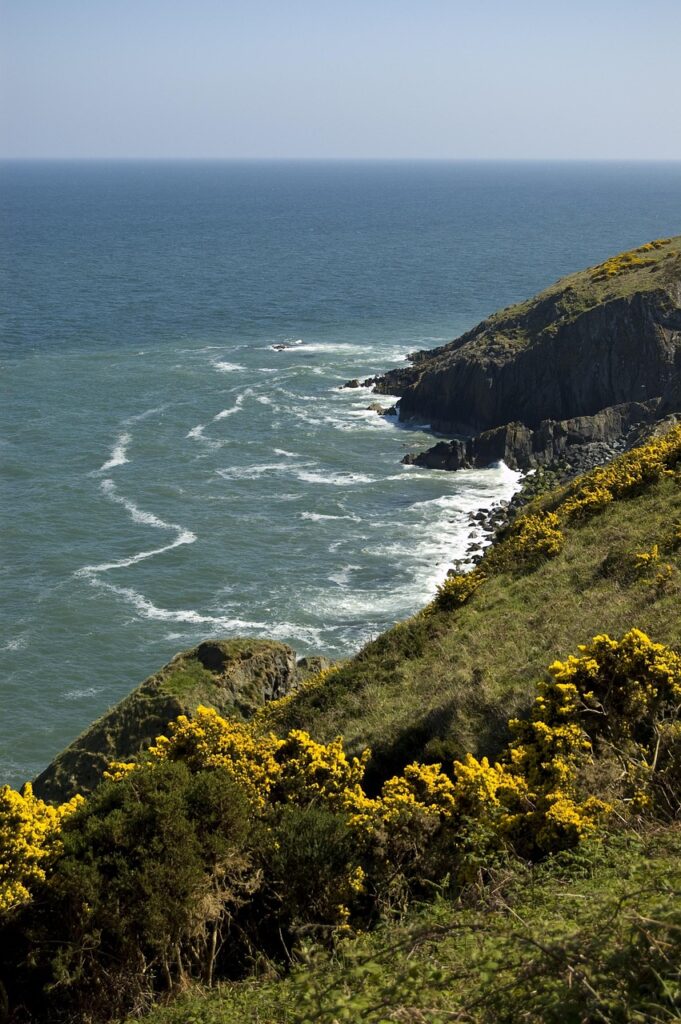 ireland, bray, nature, sea, may, spring, shore, rocks, waves, sunny, waves crashing